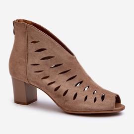 Jezzi Stivaletti da donna in ecopelle scamosciata traforata con tacco alto e punta aperta Timalre beige 1