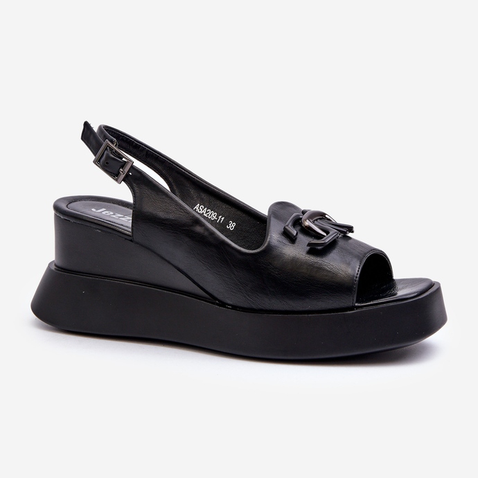 Jezzi Sandali Da Donna Con Plateau E Zeppa Con Decorazione, Janesca Nera nero 1