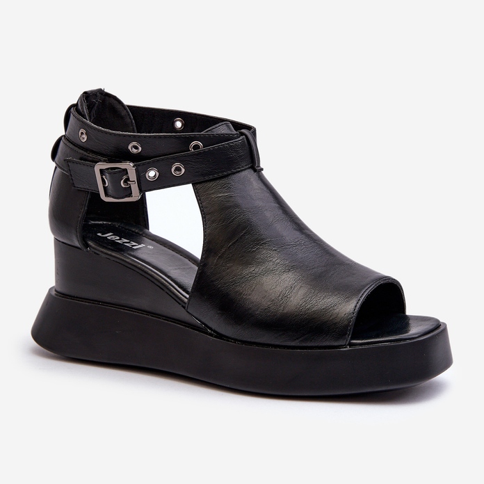Jezzi Sandali Da Donna Con Plateau E Zeppa In Ecopelle, Colore Nero Hloeli 1