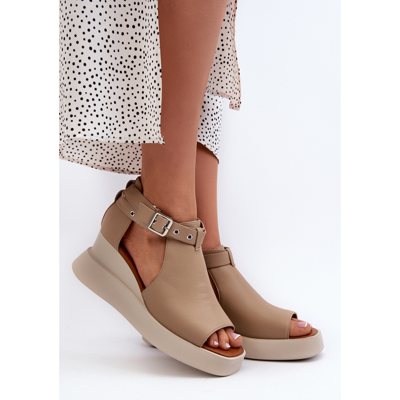 Jezzi Sandali Da Donna Con Plateau E Zeppa In Ecopelle, Hloeli Beige 2