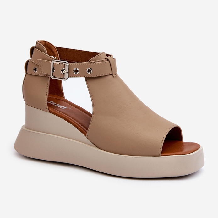 Jezzi Sandali Da Donna Con Plateau E Zeppa In Ecopelle, Hloeli Beige 1