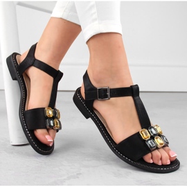 Comodi sandali da donna neri con zirconi S.Barski 030 nero 2