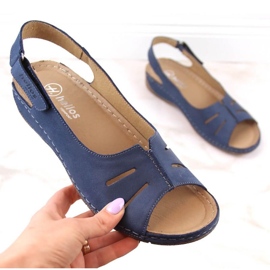 Comodi sandali in pelle Helios W H117A, blu navy 1