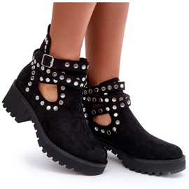 Ideal Shoes Stivaletti Da Donna In Camoscio Con Borchie Decorative, Nero 7
