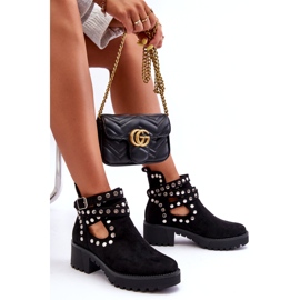 Ideal Shoes Stivaletti Da Donna In Camoscio Con Borchie Decorative, Nero 5