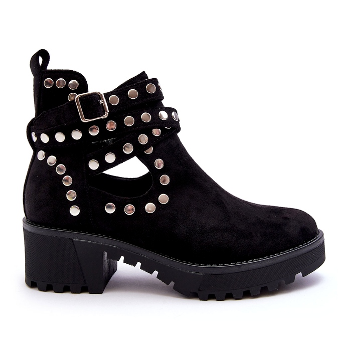 Ideal Shoes Stivaletti Da Donna In Camoscio Con Borchie Decorative, Nero 2