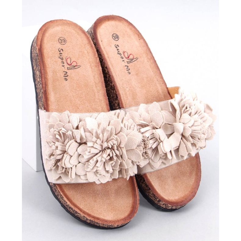 Sebill Infradito in sughero beige con fiori 1