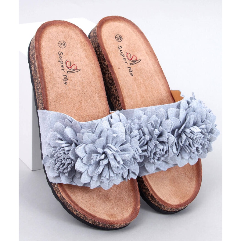 Pantofole in sughero con fiori Sebill Grey grigio 1