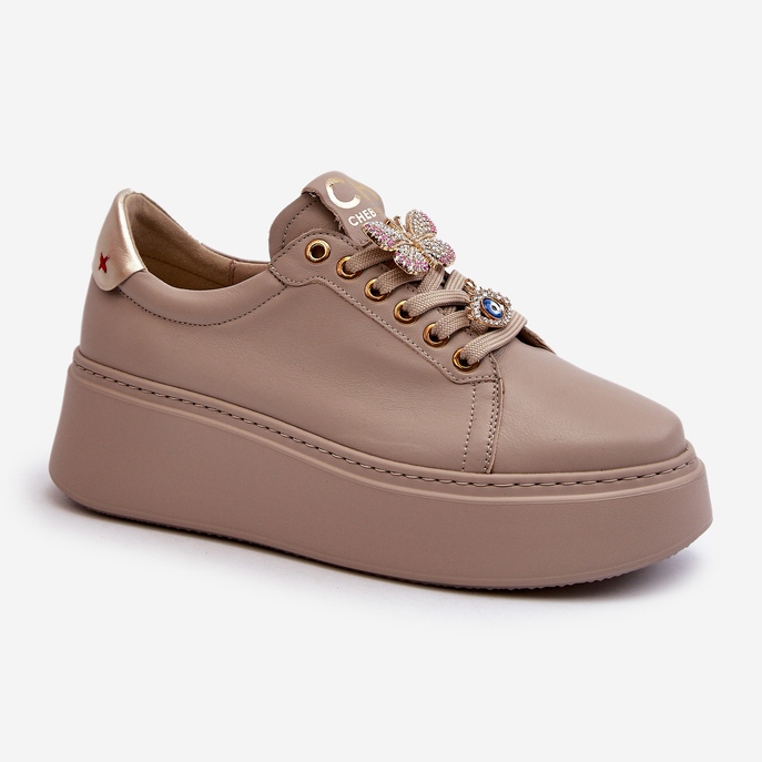 Sneakers Da Donna In Pelle Con Decori CheBello 4292 Beige 1