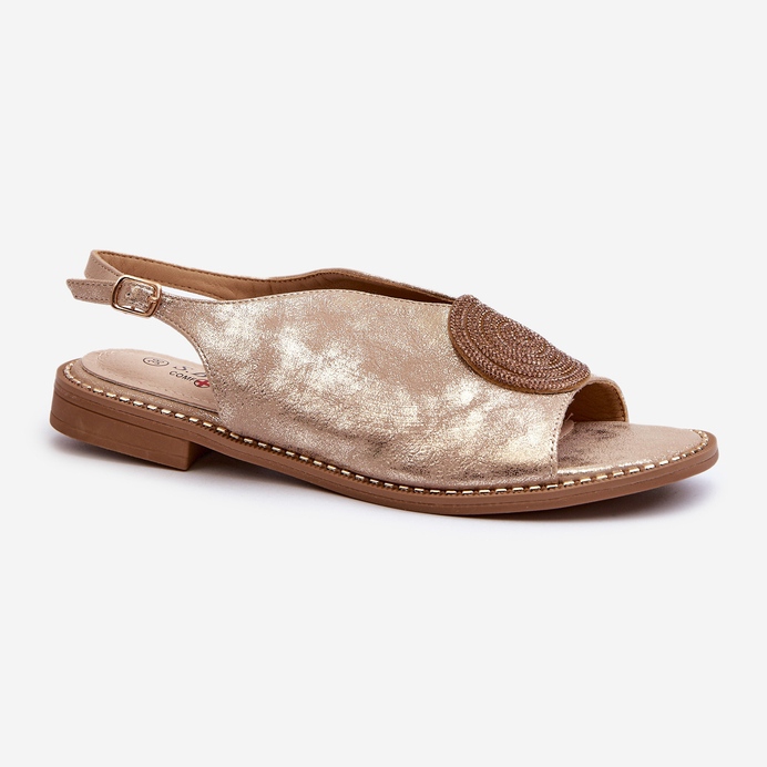 Sandali da donna con decorazione su tacco piatto S.Barski KV24-057 Oro d'oro 1