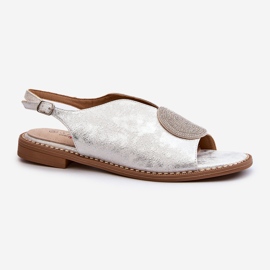 Sandali da donna con decorazione su tacco piatto S.Barski KV24-057 Argento 1