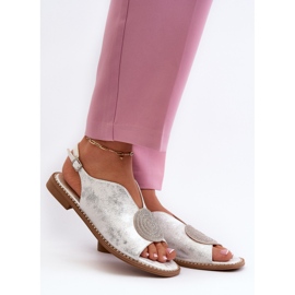 Sandali da donna con decorazione su tacco piatto S.Barski KV24-057 Argento d'argento 2