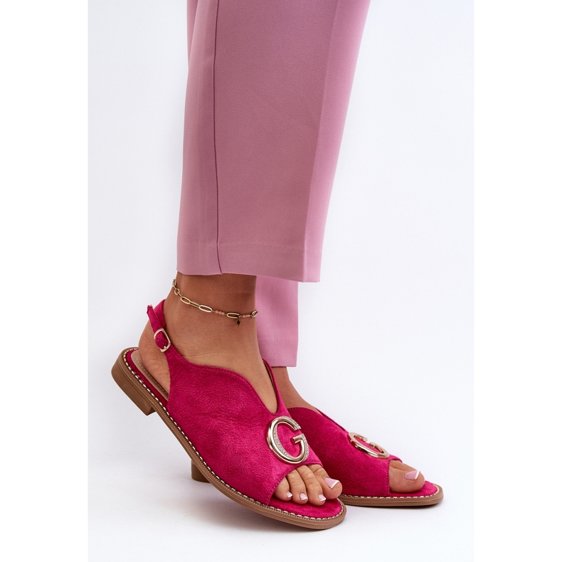 Sandali Eleganti da Donna Con Decorazione Eco Camoscio S.Barski KV27-058 Fucsia rosa 2