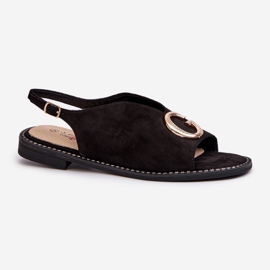 Sandali Eleganti da Donna Con Decorazione, Eco Camoscio S.Barski KV27-058 Nero 1