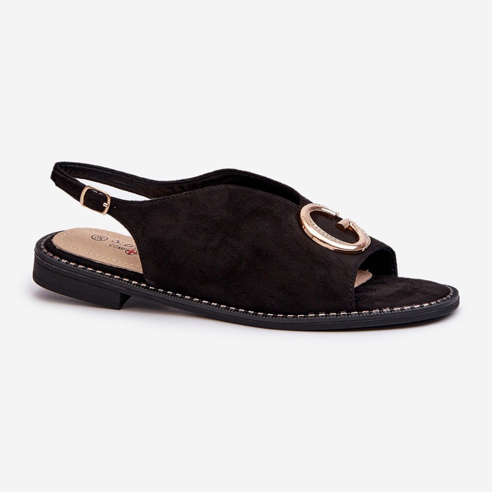 Sandali Eleganti da Donna Con Decorazione, Eco Camoscio S.Barski KV27-058 Nero 1