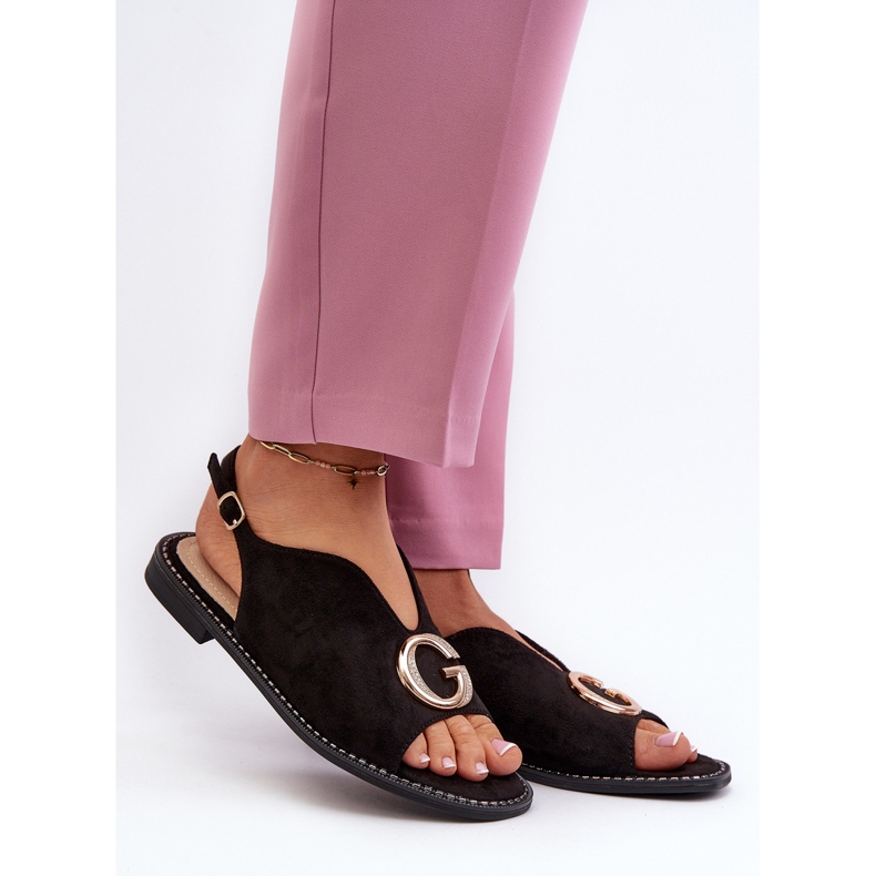 Sandali Eleganti da Donna Con Decorazione, Eco Camoscio S.Barski KV27-058 Nero 2