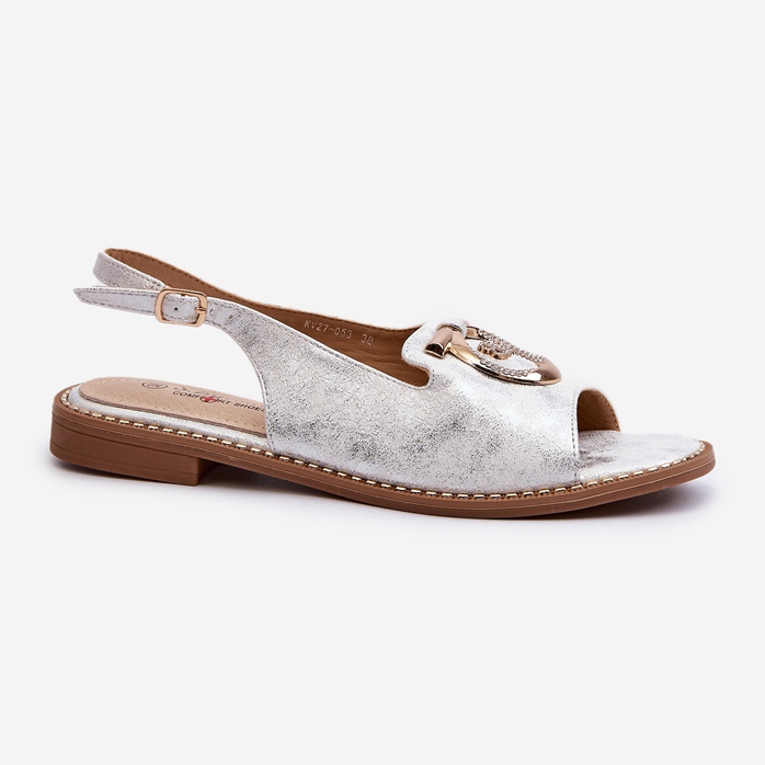 Sandali eleganti da donna con decorazione dorata su tacco piatto, argento S.Barski KV27-053 1
