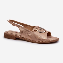 Sandali eleganti da donna con decorazione dorata su tacco piatto, S.Barski in oro rosa KV27-053 d'oro 1