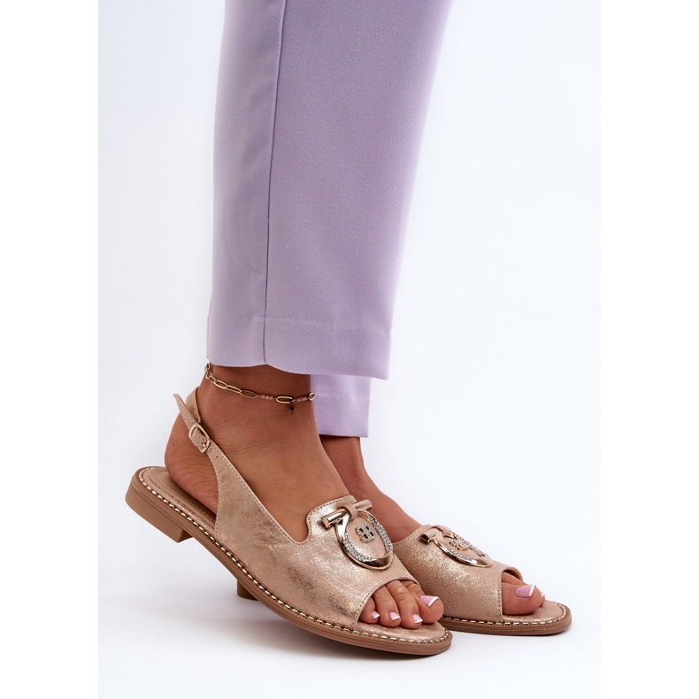 Sandali eleganti da donna con decorazione dorata su tacco piatto, S.Barski in oro rosa KV27-053 d'oro 2