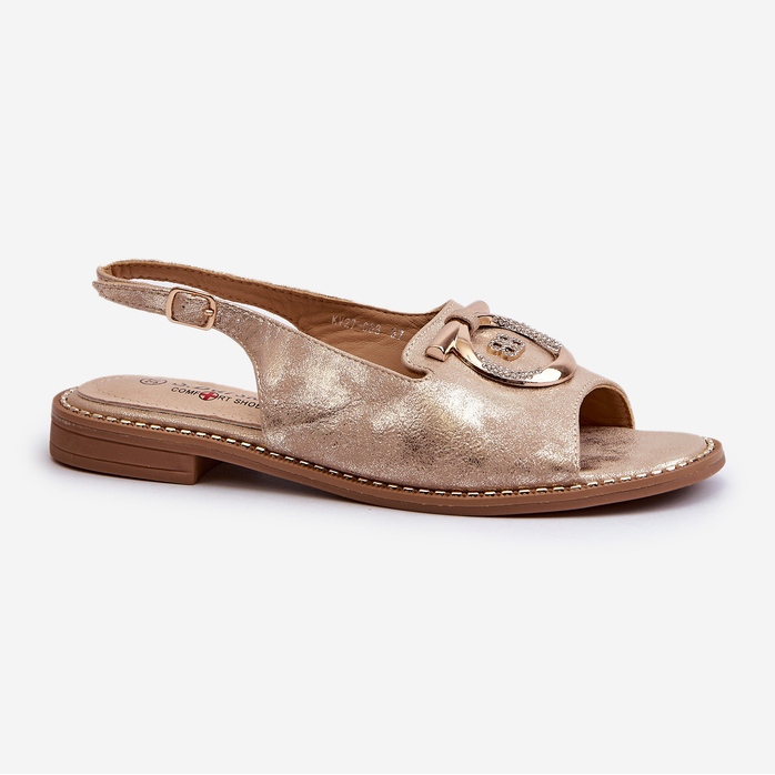 Sandali eleganti da donna con decorazione dorata su tacco piatto, S.Barski oro KV27-053 d'oro 1