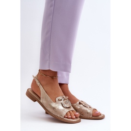 Sandali eleganti da donna con decorazione dorata su tacco piatto, S.Barski oro KV27-053 d'oro 2