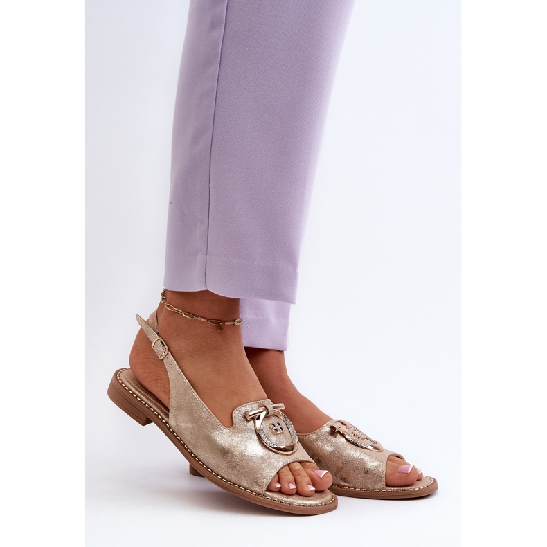 Sandali eleganti da donna con decorazione dorata su tacco piatto, S.Barski oro KV27-053 d'oro 2