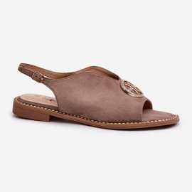 Sandali Da Donna Con Decorazione Oro Eco Camoscio S.Barski KV27-059 Marrone 1