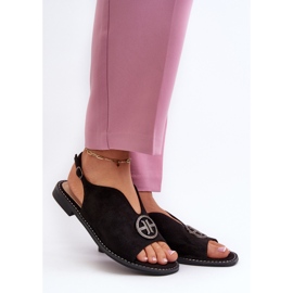 Sandali Da Donna Con Decorazione Oro In Eco Camoscio S.Barski KV27-059 Nero 2