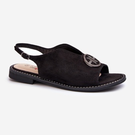 Sandali Da Donna Con Decorazione Oro In Eco Camoscio S.Barski KV27-059 Nero 1