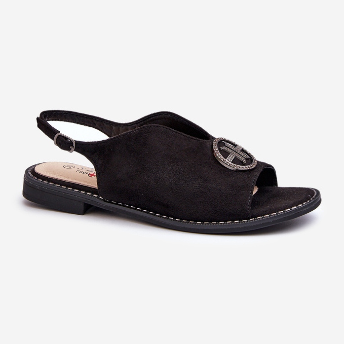 Sandali Da Donna Con Decorazione Oro In Eco Camoscio S.Barski KV27-059 Nero 1