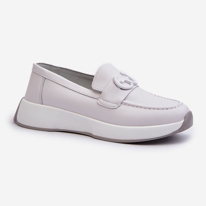 Mocassini da Donna in Pelle con Plateau Grigio Chiaro S.Barski LR490 1