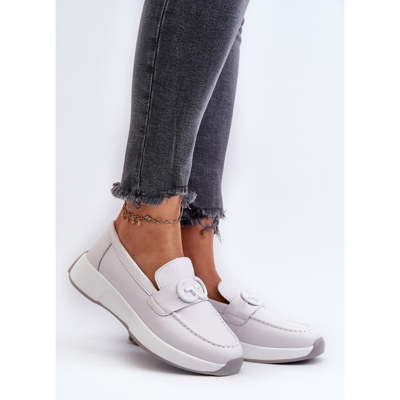 Mocassini da Donna in Pelle con Plateau Grigio Chiaro S.Barski LR490 2