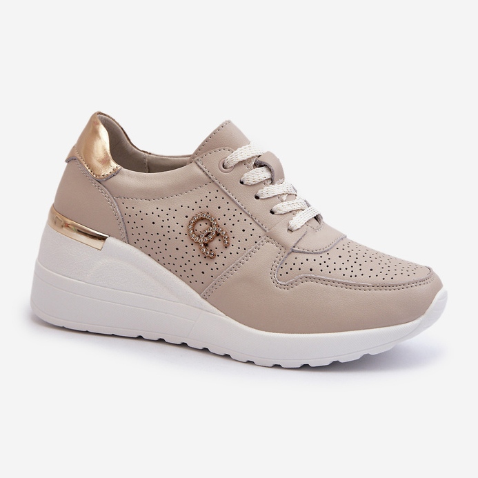 Sneakers con zeppa in pelle da donna Beige S.Barski LR810 1