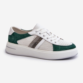 S.Barski Sneakers D&amp;A in pelle da donna LR110 Verde-Bianco 1