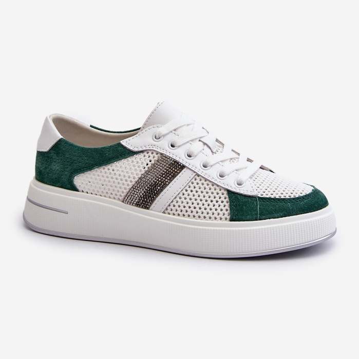 S.Barski Sneakers D&amp;A in pelle da donna LR110 Verde-Bianco 1