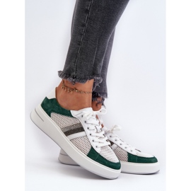 S.Barski Sneakers D&amp;A in pelle da donna LR110 Verde-Bianco 2