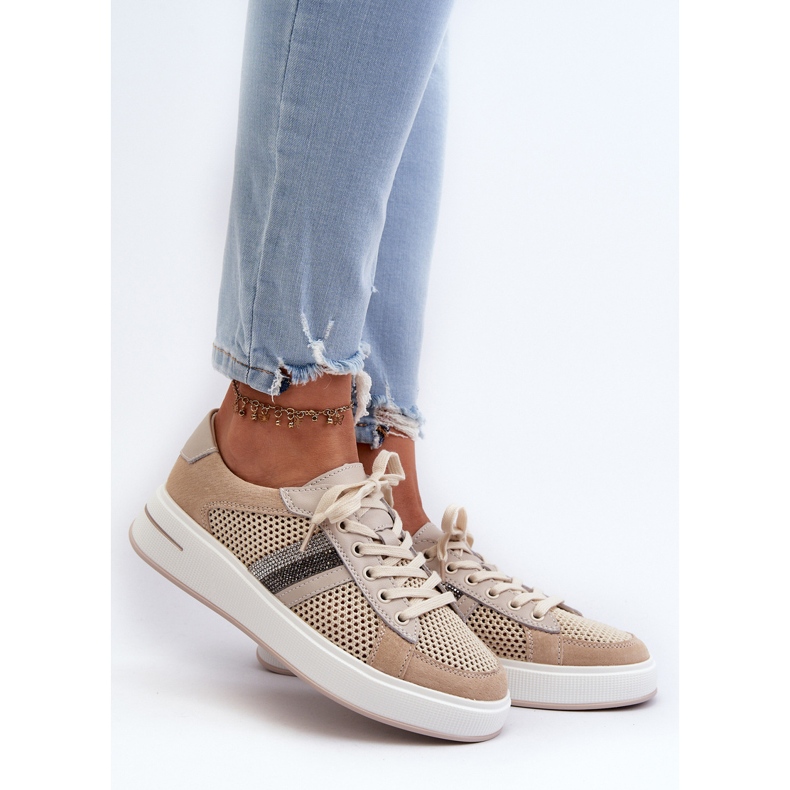 S.Barski Scarpe da Ginnastica in Pelle da Donna D&amp;A LR110 Beige 2