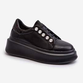 Scarpe da ginnastica in pelle da donna su una piattaforma massiccia Nera S.Barski LR628 nero 1