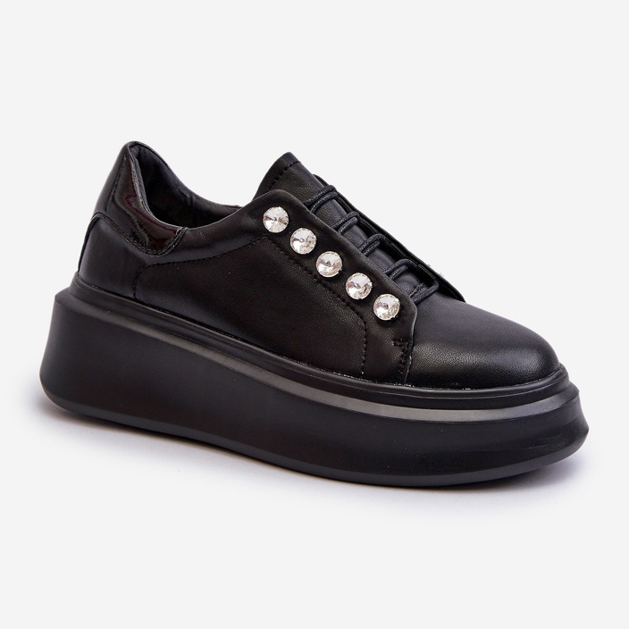 Scarpe da ginnastica in pelle da donna su una piattaforma massiccia Nera S.Barski LR628 nero 1