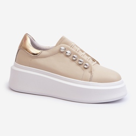 Sneakers da donna in pelle su una piattaforma massiccia Beige S.Barski LR628 1