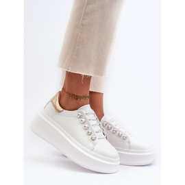 Sneakers da donna in pelle su una piattaforma massiccia bianca S.Barski LR628 bianco 2