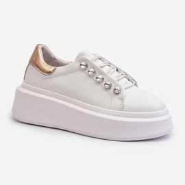 Sneakers da donna in pelle su una piattaforma massiccia bianca S.Barski LR628 bianco 1
