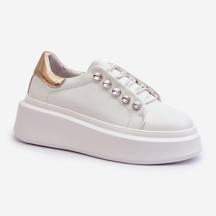Sneakers da donna in pelle su una piattaforma massiccia bianca S.Barski LR628 bianco 1