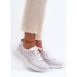 Sneakers con zeppa da donna traforate Pelle naturale Grigio chiaro S.Barski LR482 2