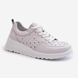 Sneakers con zeppa da donna traforate Pelle naturale Grigio chiaro S.Barski LR482 1