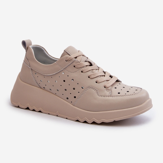 Sneakers con Zeppa da Donna Openwork, Pelle Naturale, Beige S.Barski LR482 1