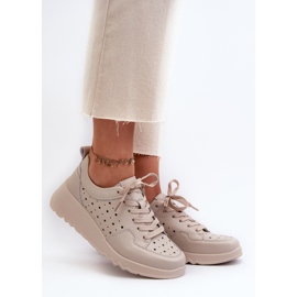 Sneakers con Zeppa da Donna Openwork, Pelle Naturale, Beige S.Barski LR482 2
