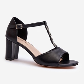 Sandali Da Donna Con Tacco Alto Con Cinturino Decorativo, In Eco Pelle, Triavera Nera nero 1