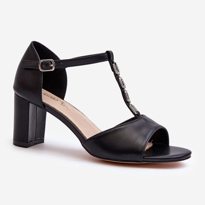 Sandali Da Donna Con Tacco Alto Con Cinturino Decorativo, In Eco Pelle, Triavera Nera nero 1