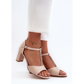 Sandali Da Donna Con Tacco Alto Con Cinturino Decorativo, Triavera In Eco Pelle Beige 2